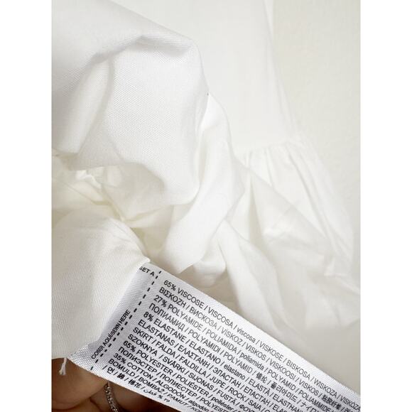 Mango White Bubble Hem Mini Dress Size Small Square Neck Stretch - Picture 6 of 14